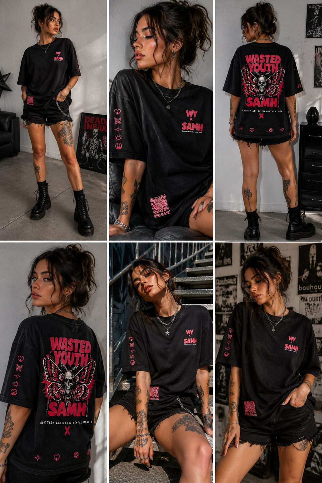 SAMH x Wasted youth collaboration deathmoth t shirt