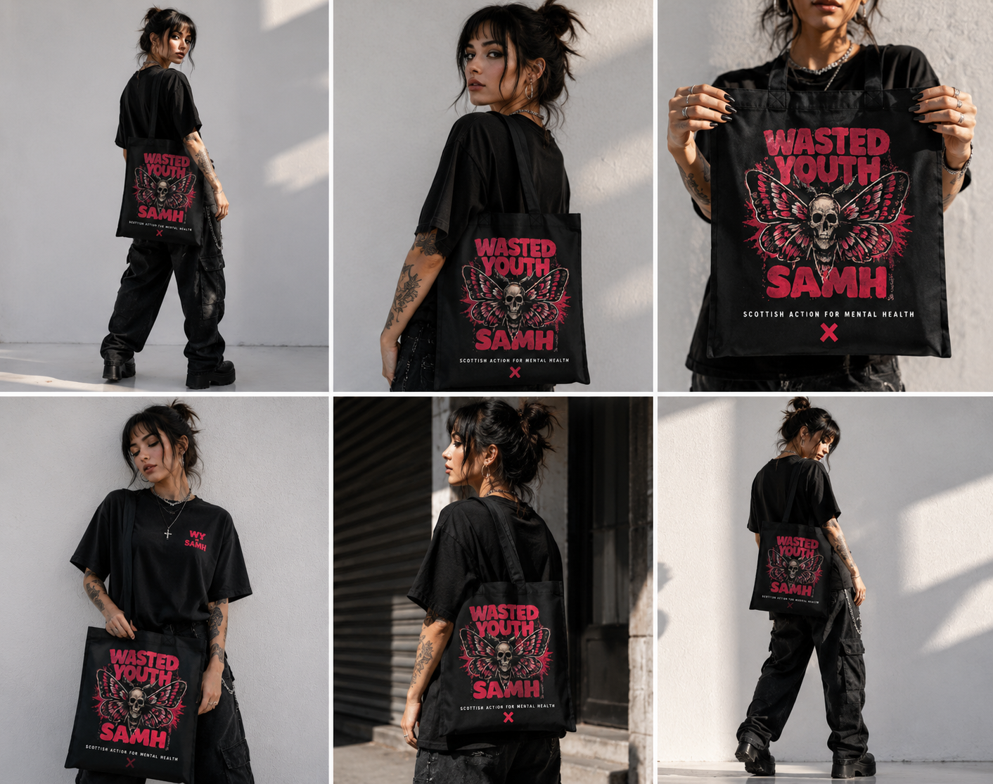 SAMH x Wasted youth death moth tote bag