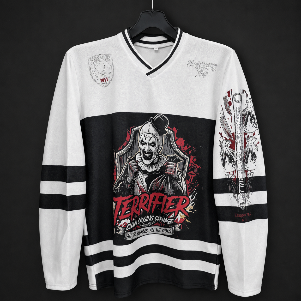 Terrifier Art the Clown hockey-style top front view